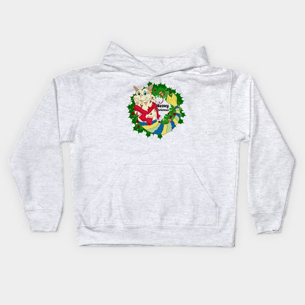 Meowy Christmas Purrmaid Kids Hoodie by abrushwithhumor